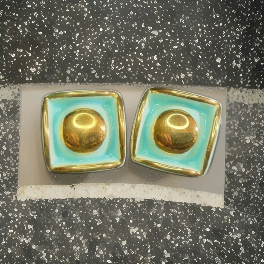 Vintage MCM Earrings  Clip On Earrings Mentalist Teal & GOLDEN.